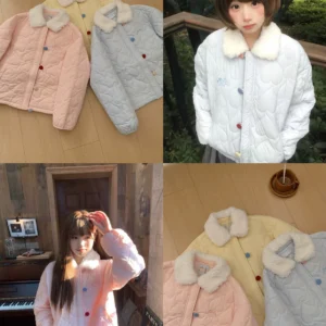 Áo phao hồng cổ bông