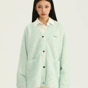 King Prince慵懒麂彩球开衫外套女街头潮牌宽松休闲V领上衣针织衫